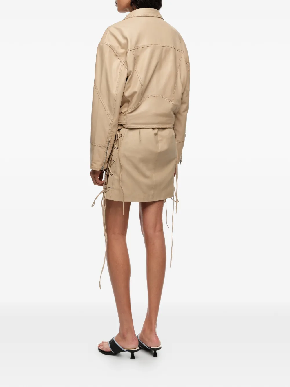 BIMBA Y LOLA Leren jack met ceintuur en ritssluiting Beige