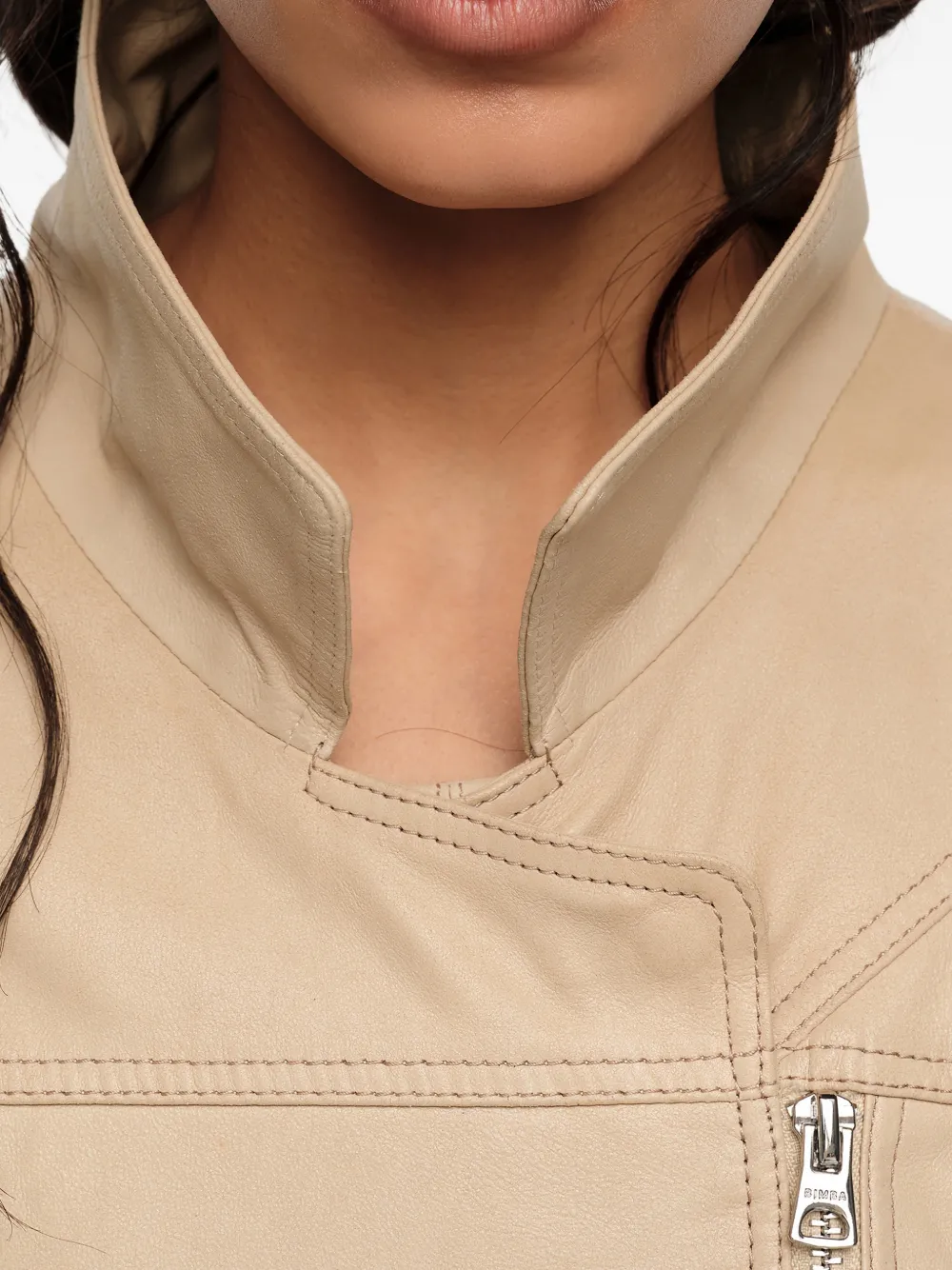 BIMBA Y LOLA Leren jack met ceintuur en ritssluiting Beige