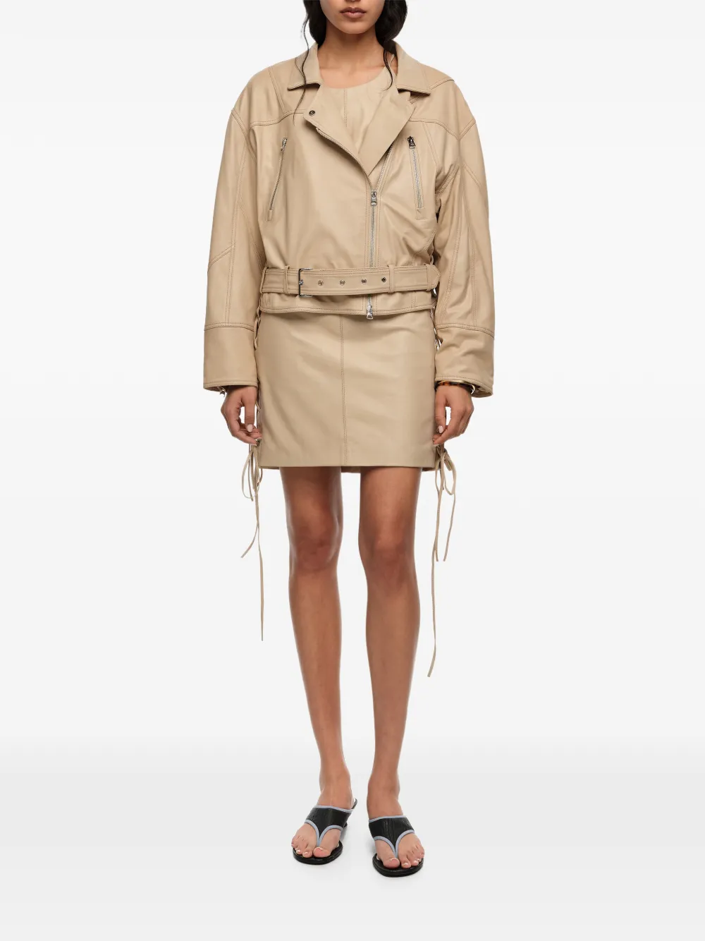  Bimba Y Lola Zip-fastening Belted Leather Jacket - Neutrals 