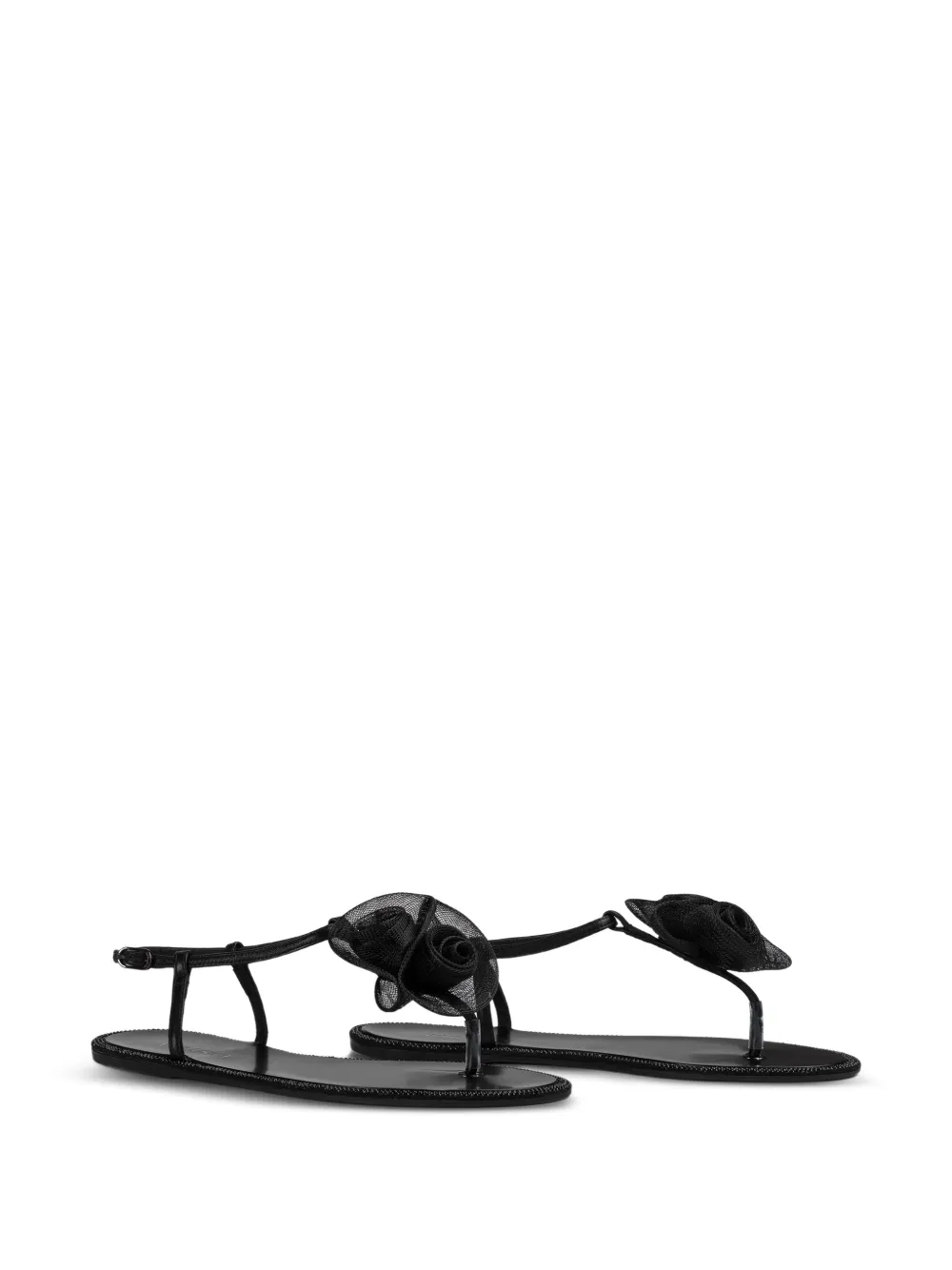 Le Silla Platte sandalen met roospatch Zwart