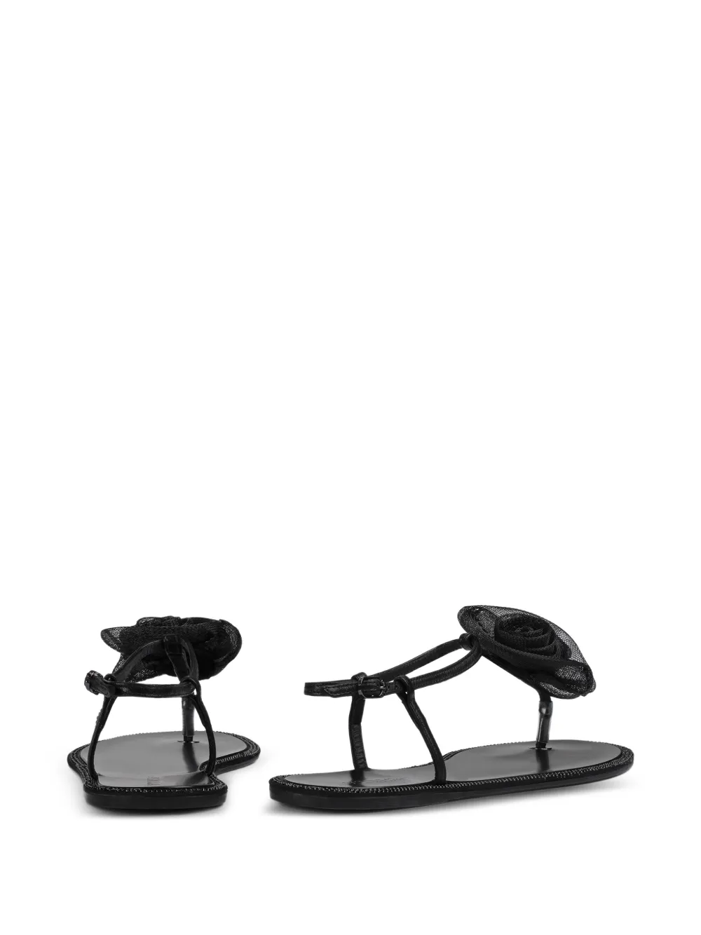 Le Silla Platte sandalen met roospatch Zwart