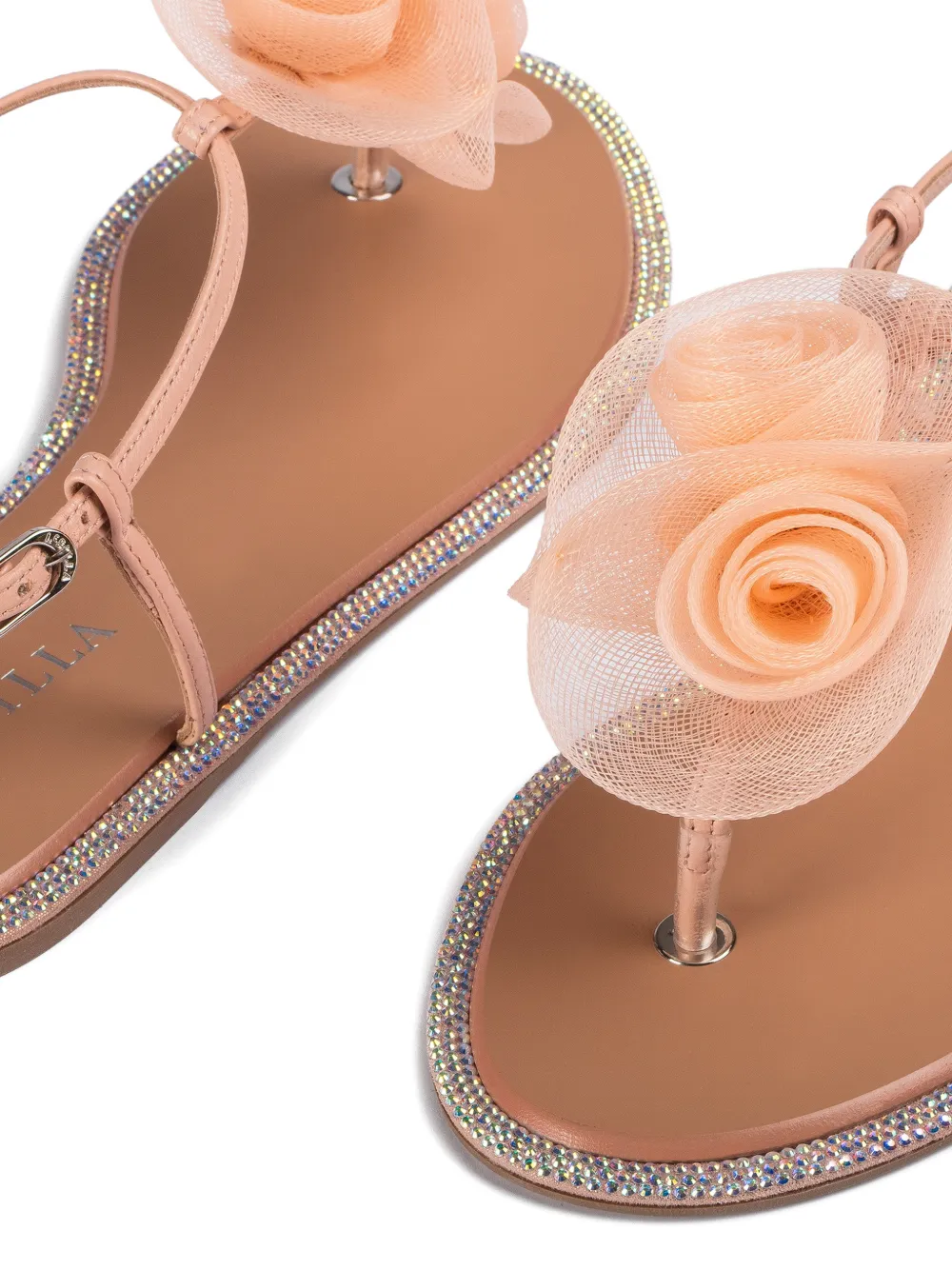 Le Silla Platte sandalen met bloemapplicatie Beige