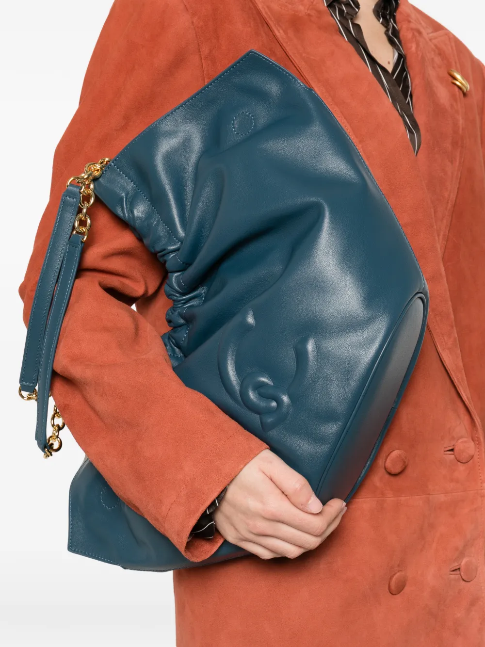 Coccinelle Medium Smash leren schoudertas Blauw