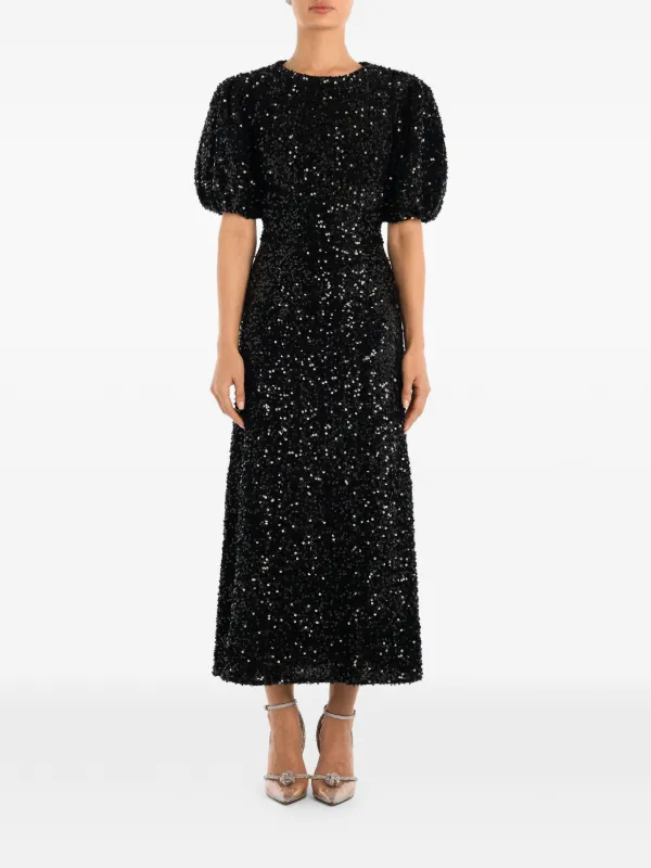 puff sleeve sequin midi dress YAS puff sleeve sequin midi dress in black
