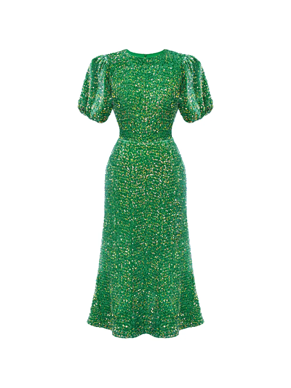 POST MERIDIEM sequin-embellished puff-sleeve midi dress - Verde