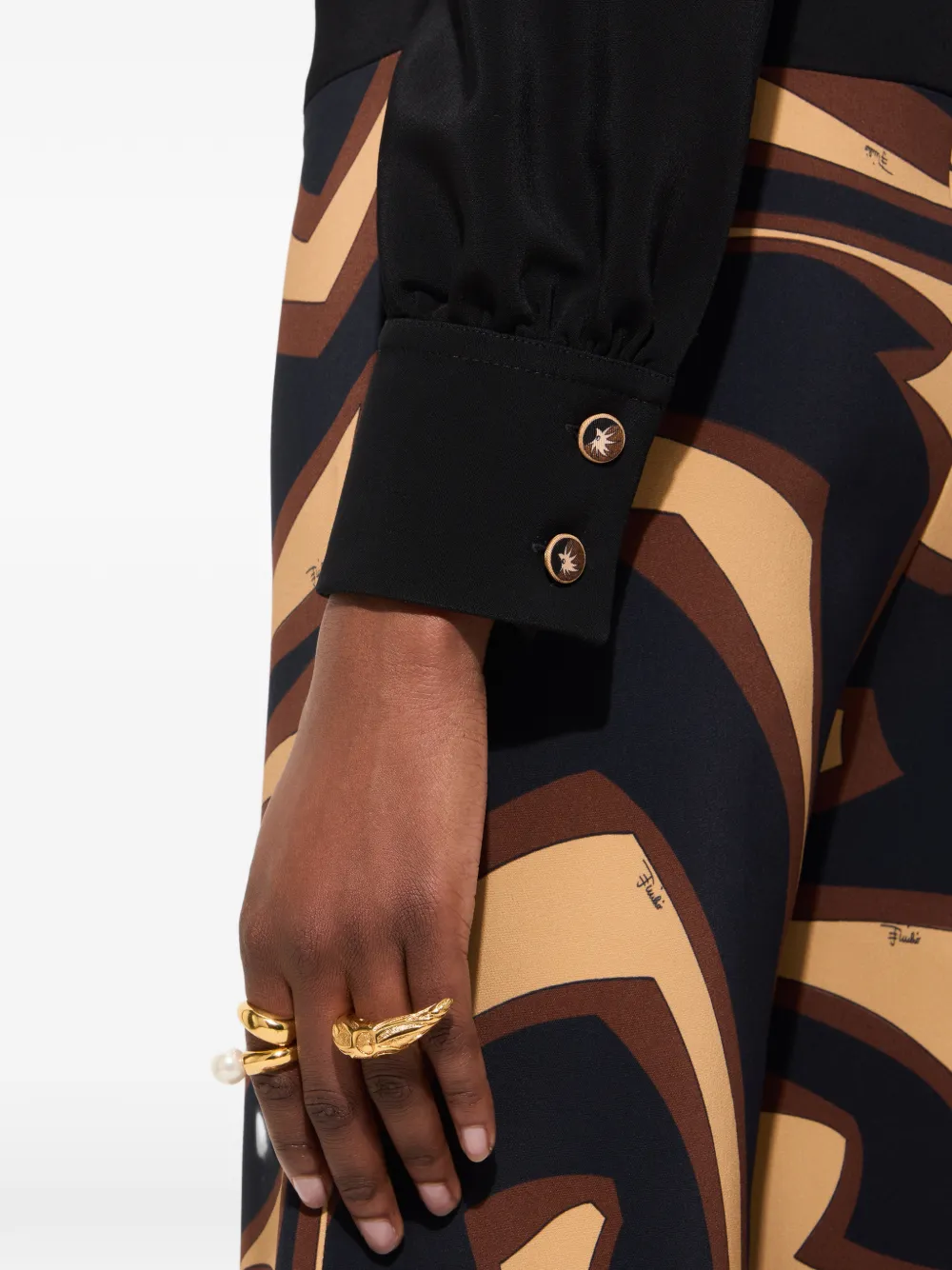  Pucci Horn Marmo-texture Ring - Gold 