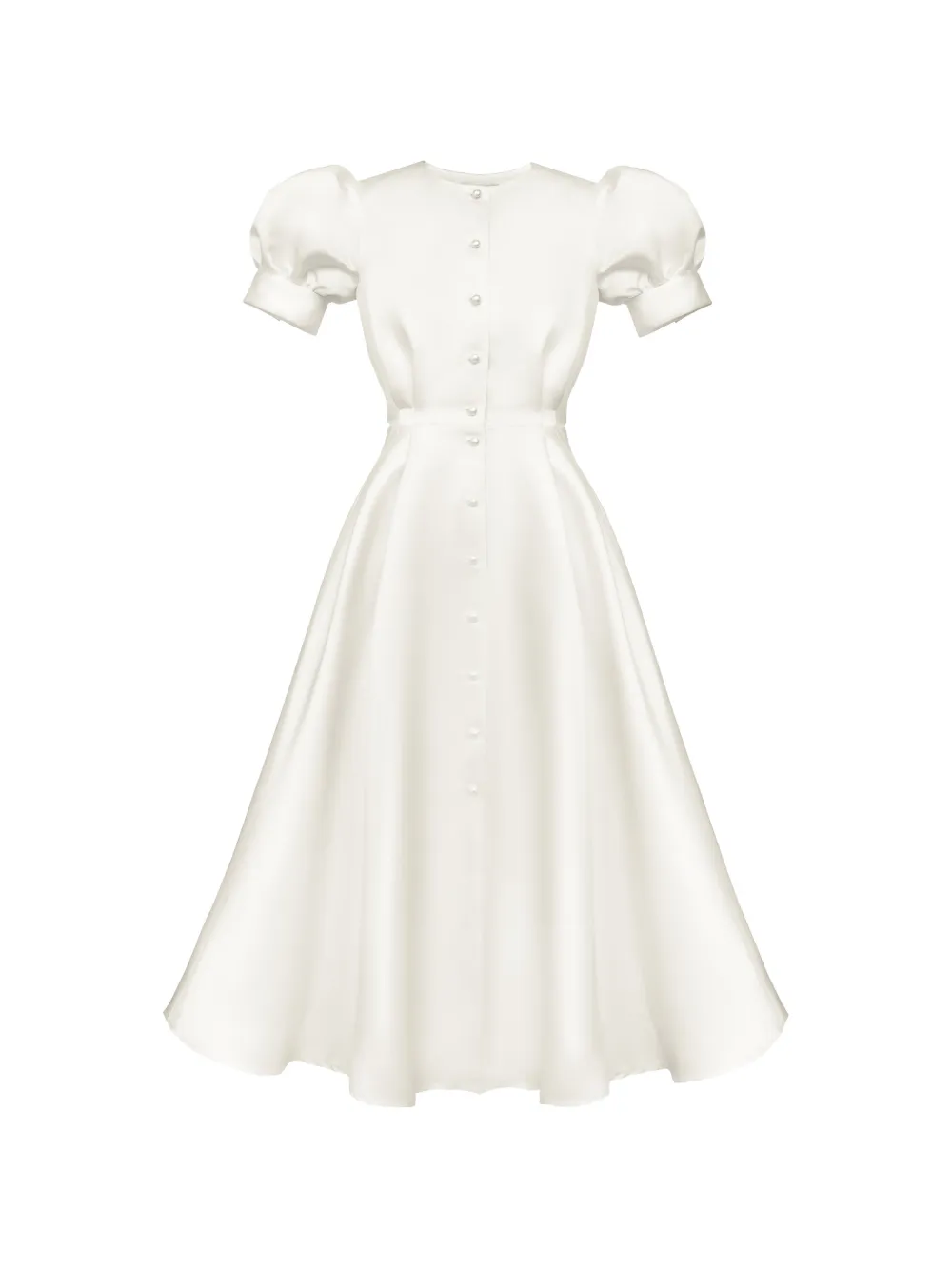 POST MERIDIEM button-up puff-sleeve midi dress - Bianco