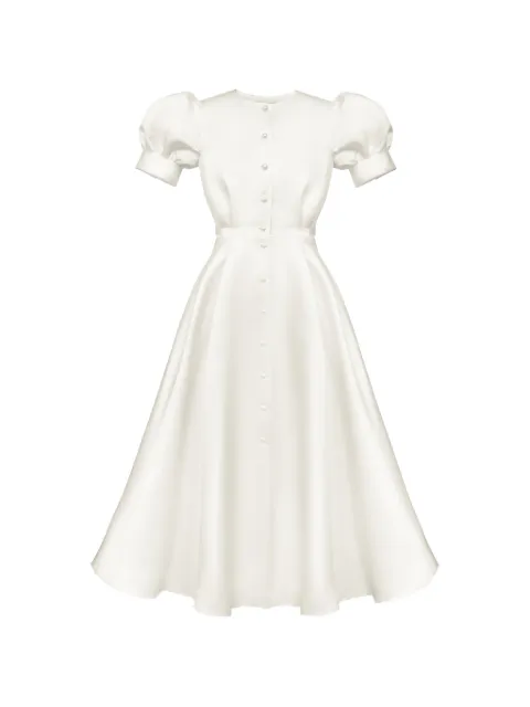 POST MERIDIEM 버튼 업 퍼프 소매 미디 드레스