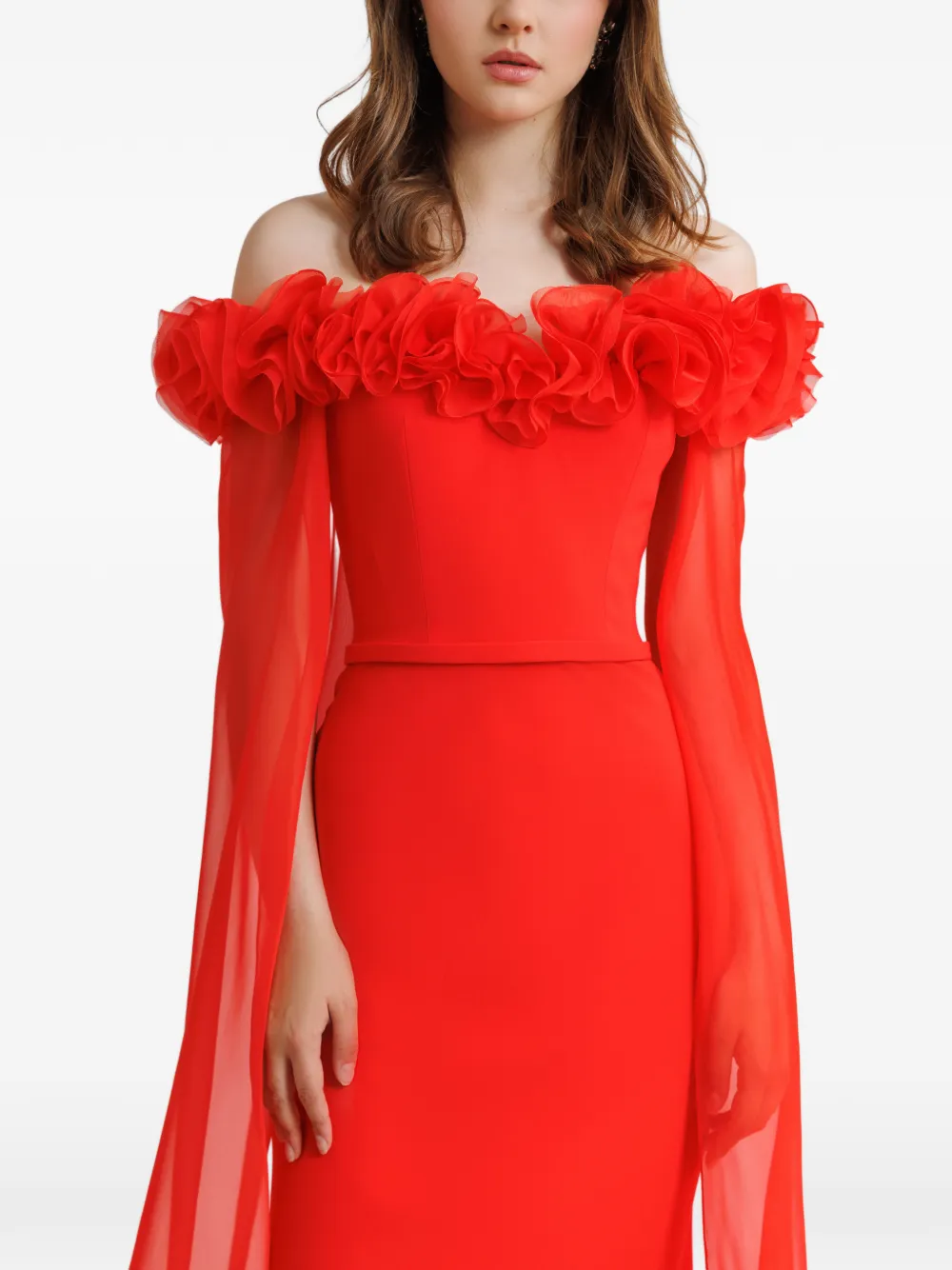 Gemy Maalouf Off-shoulder maxi-jurk verfraaid met bloemen Rood