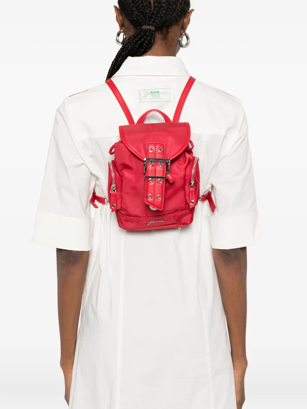  Ganni Buckle-detail Backpack - Red 