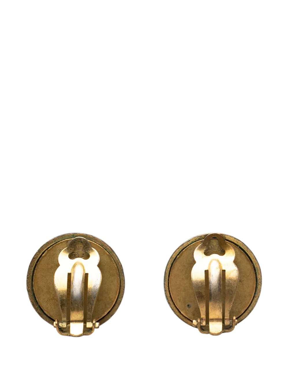  Chanel Pre-owned 1994 Gold Plated And Acrylic Logo Round Button Clip On Earrings Costume Earrings - Black 