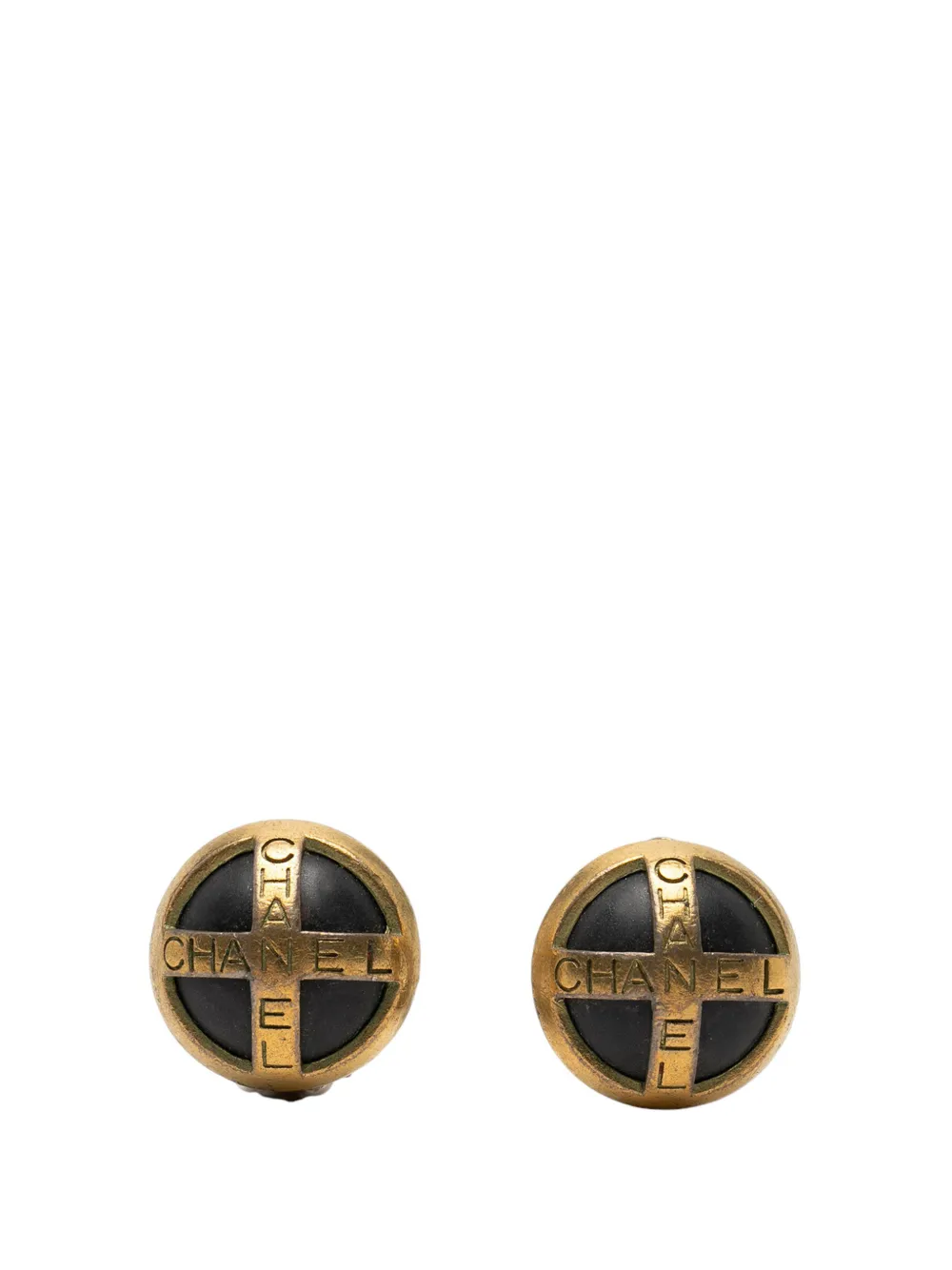 CHANEL Pre-Owned 1994 Gold Plated and Acrylic Logo Round Button Clip On Earrings costume earrings - Nero