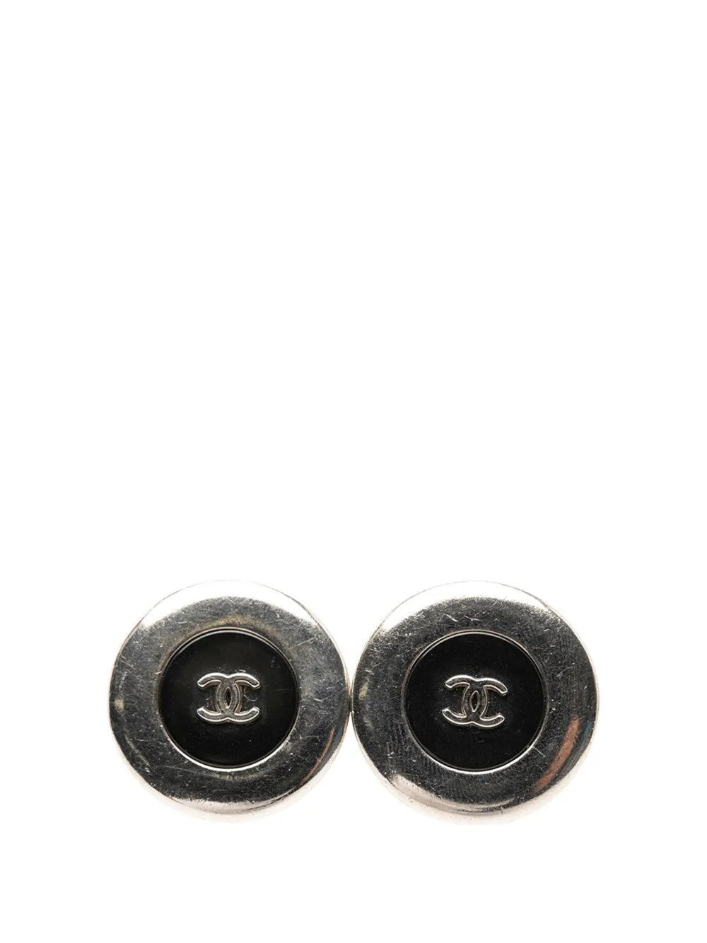 CHANEL Pre-Owned 1997 Silver Plated Resin CC Round Button Clip On Earrings costume earrings - Argento