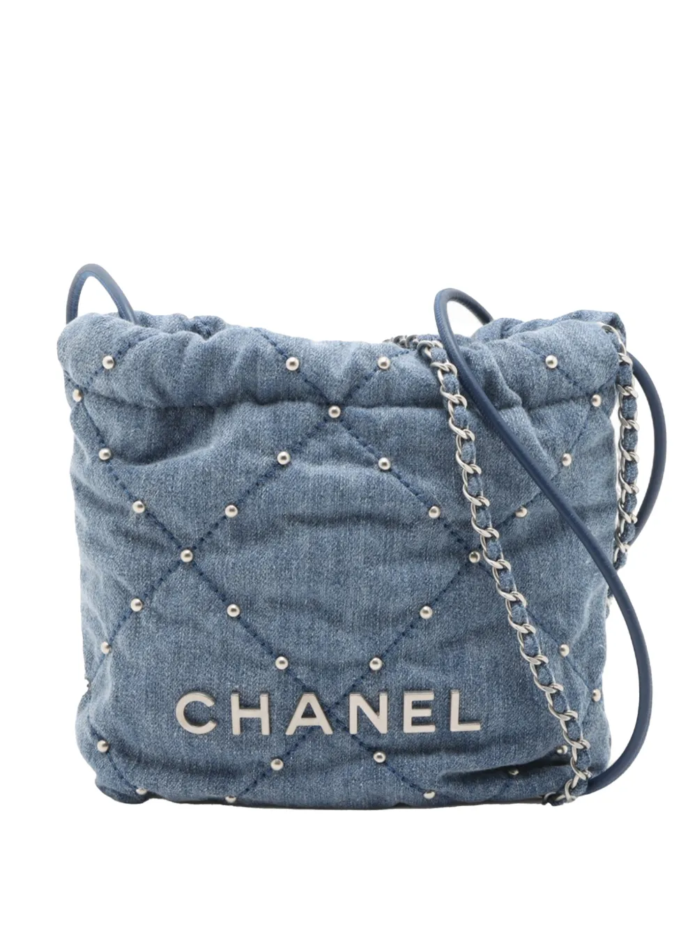 CHANEL Pre-Owned 2021-2025 Mini Denim Studded 22 Handbag satchel - Blu