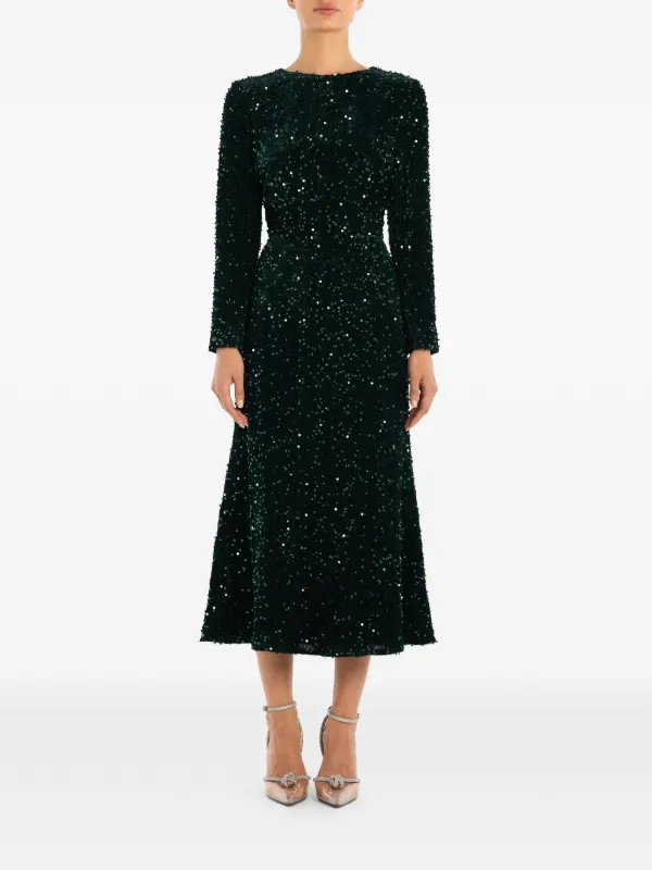 sequin green midi dress POST MERIDIEM sequin-embellished | فستان أنيق