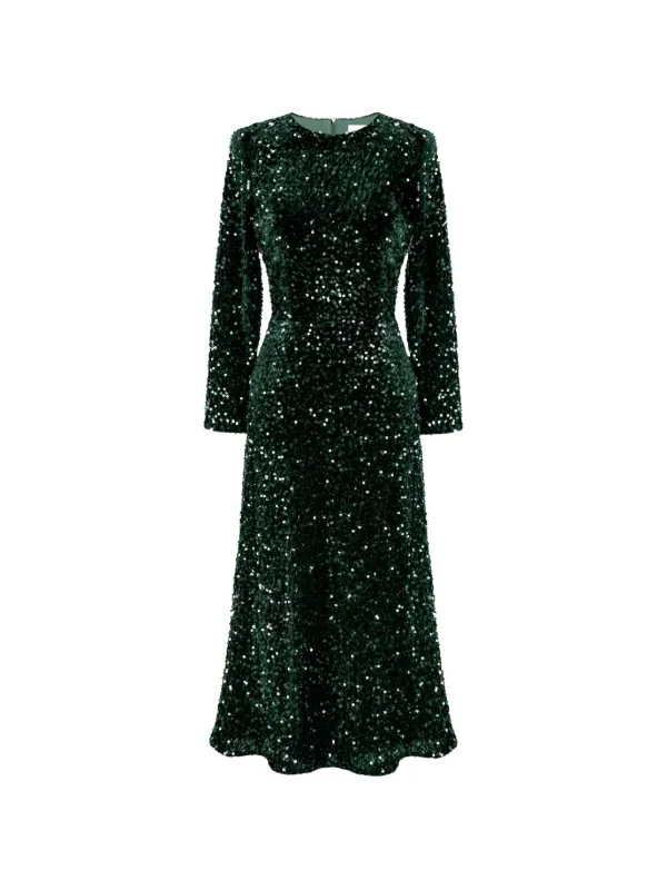 green embellished midi dress Emerald Green Embellished Fit & Flare Midi Dress