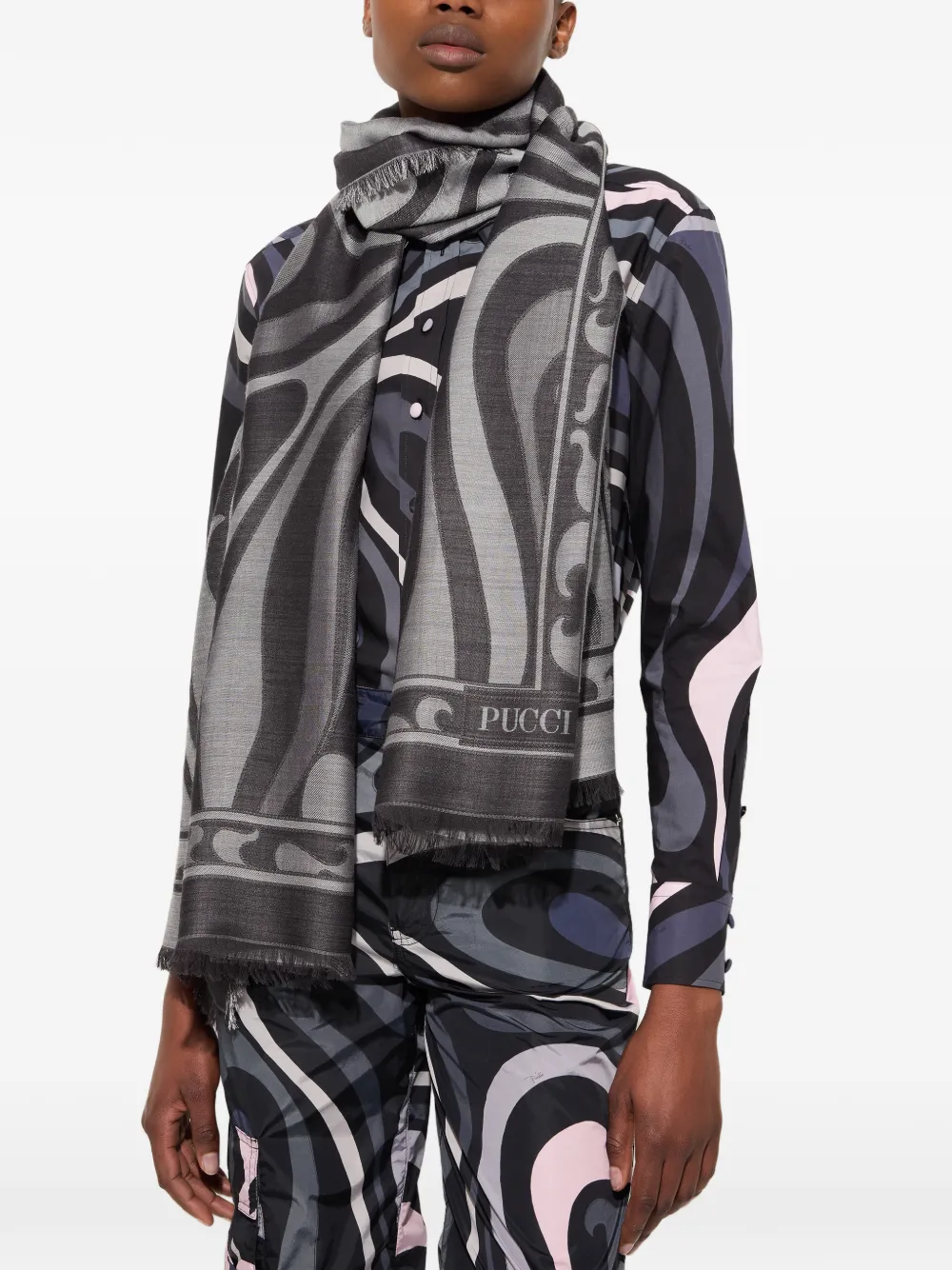 PUCCI Sjaal met Marmo-print en jacquard Grijs