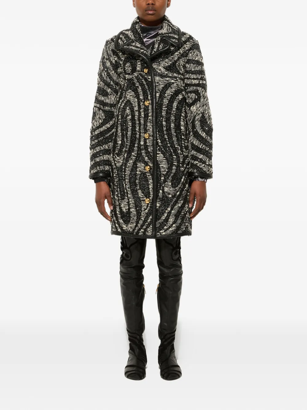  Pucci Tweed Patterned Coat - Black 