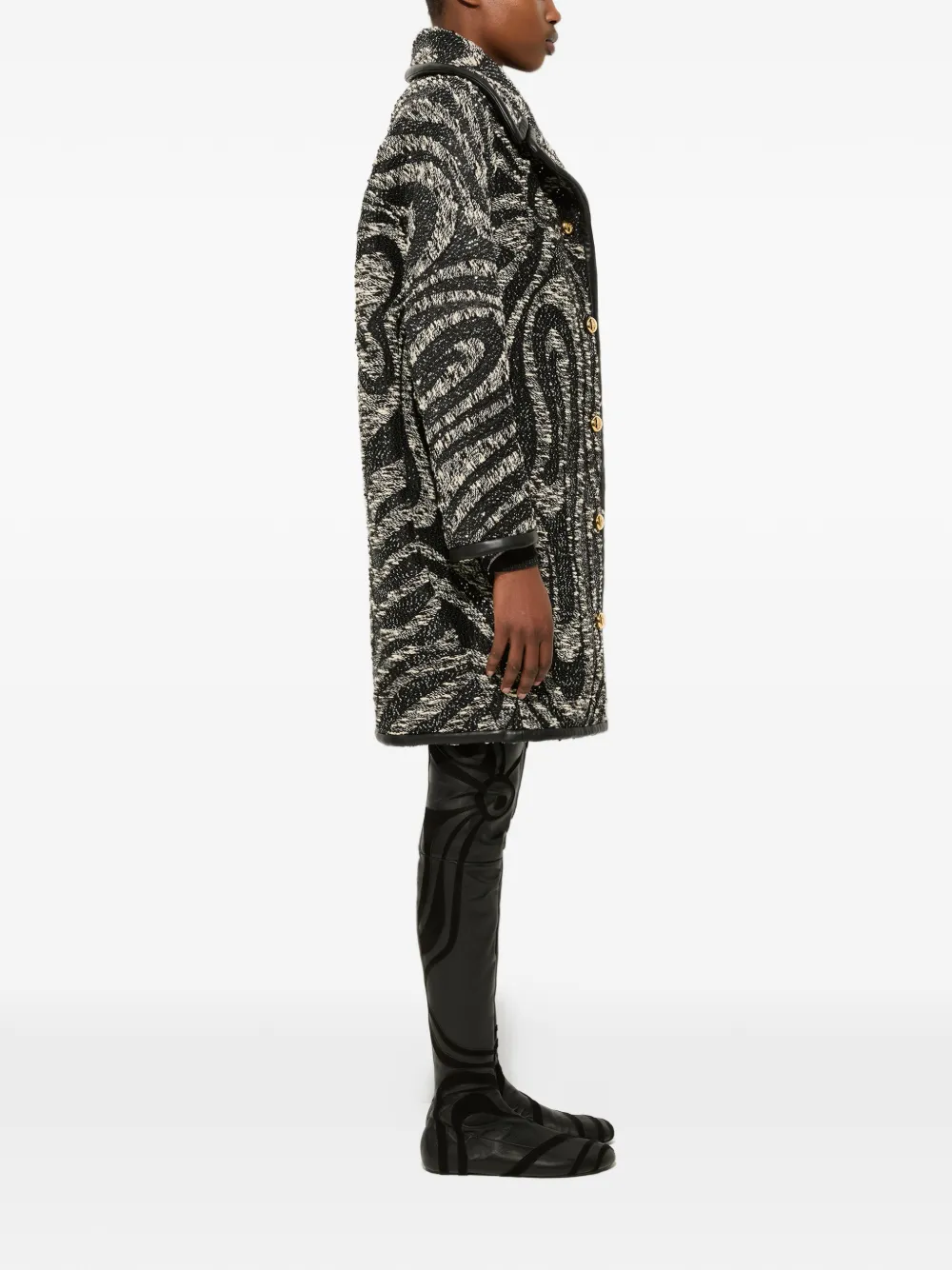  Pucci Tweed Patterned Coat - Black 