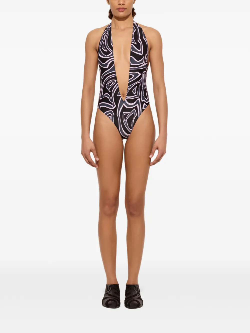  Pucci Labirinto-print Deep-neckline Swimsuit - Black 