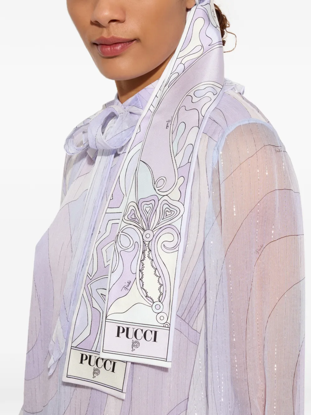 Pucci Labirinto and Orchidee-print Silk Twill Scarf in Purple, view 4