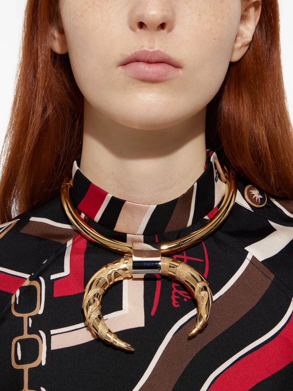  Pucci Collar Con Cuerno Texturizado - Dorado 