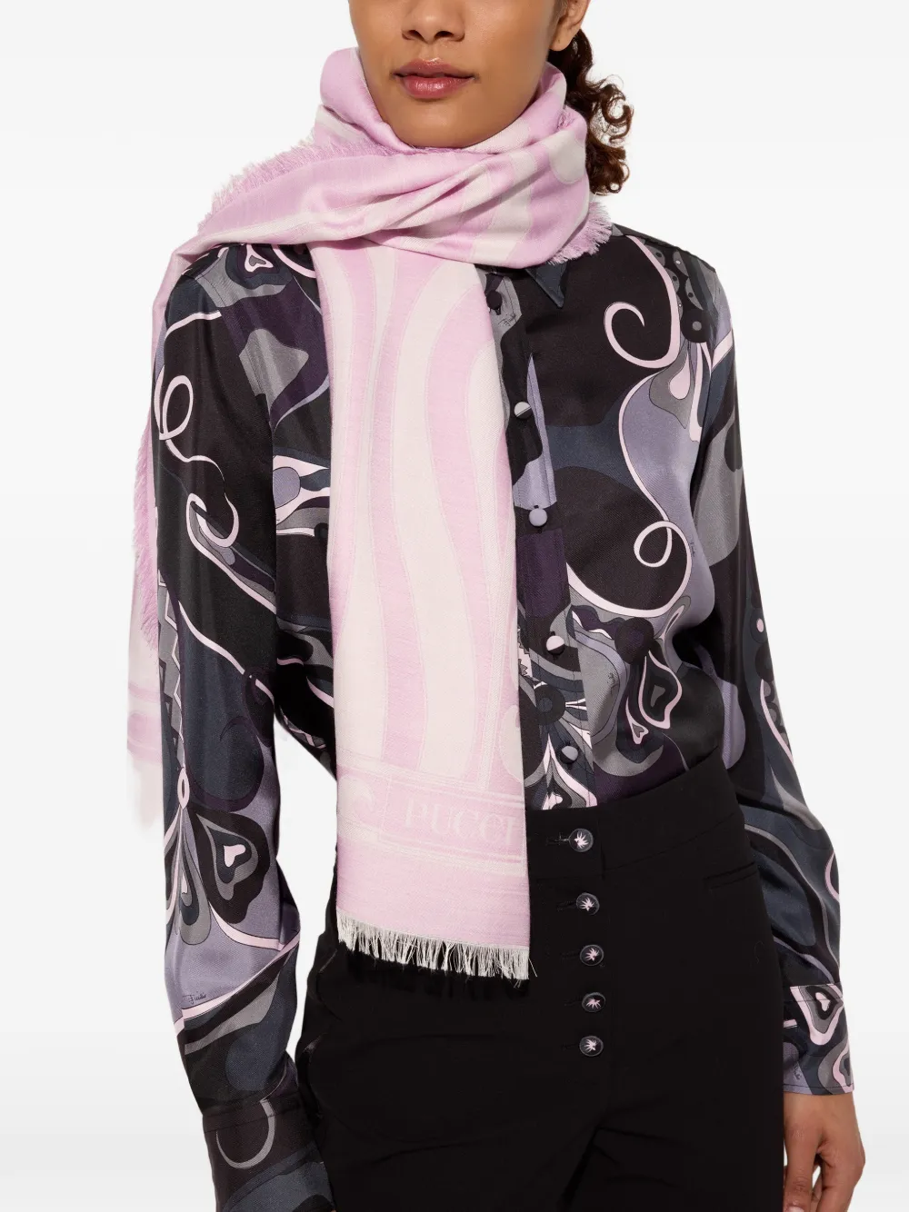 PUCCI Zijden sjaal met Marmo-print en jacquard Roze