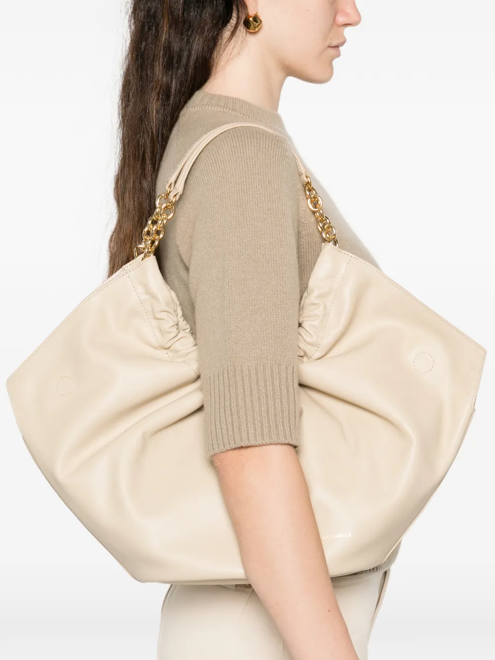 Coccinelle Shopper met gesmokt-detail Beige