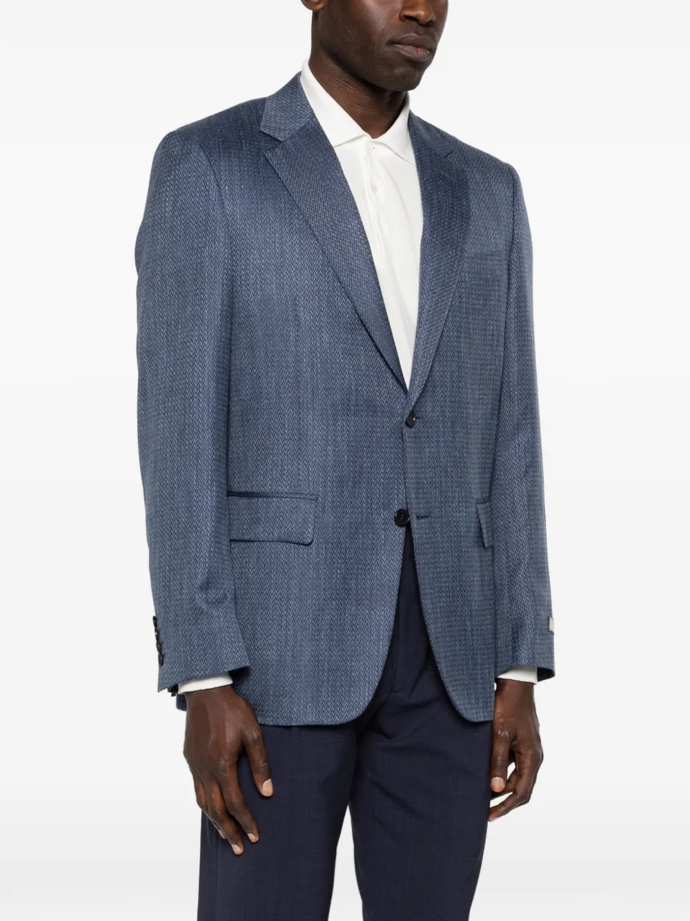  Canali Patterned Notched Lapel Jacket - Blue 