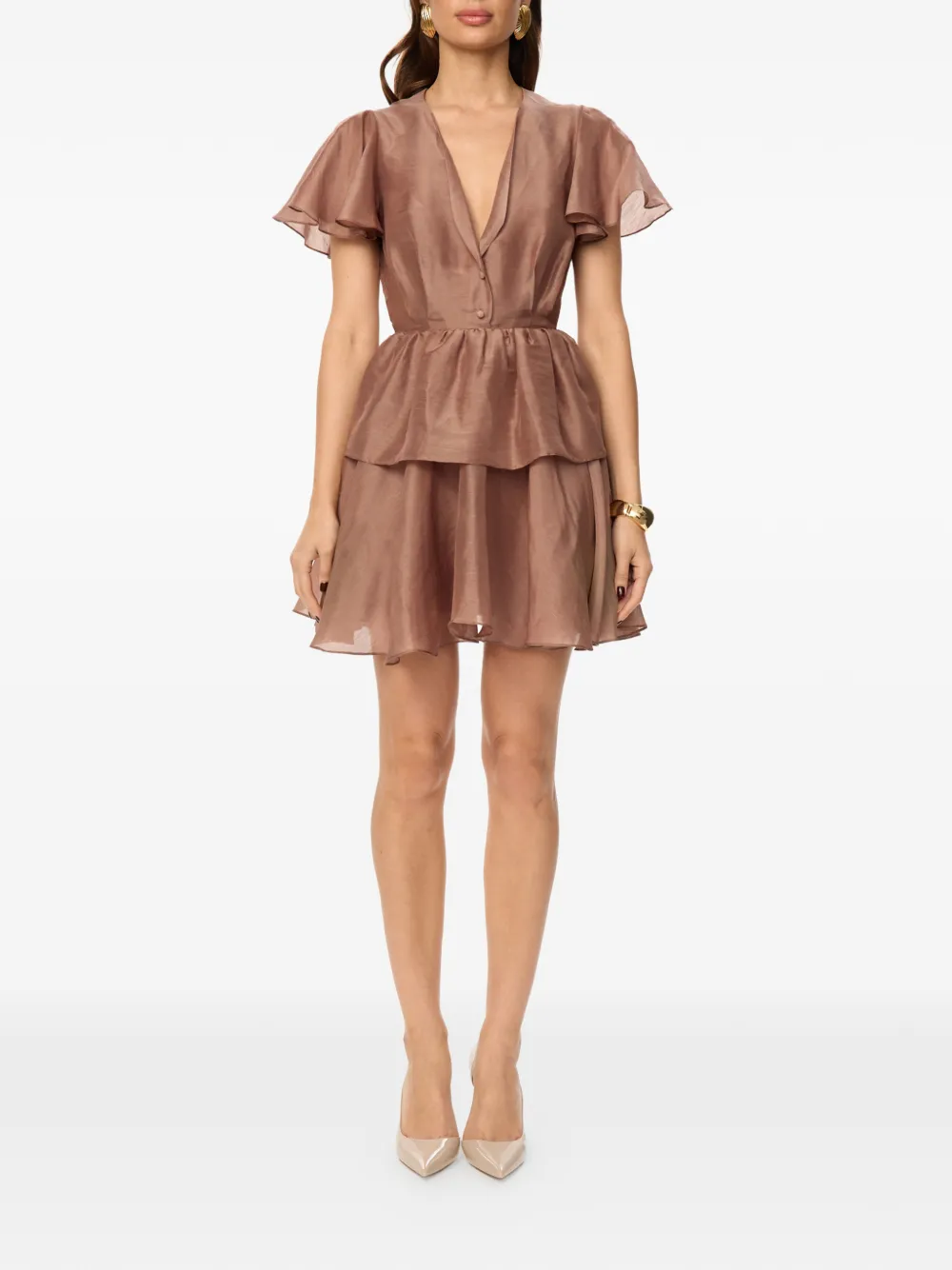  Post Meridiem Ruffled Mini Dress - Brown 