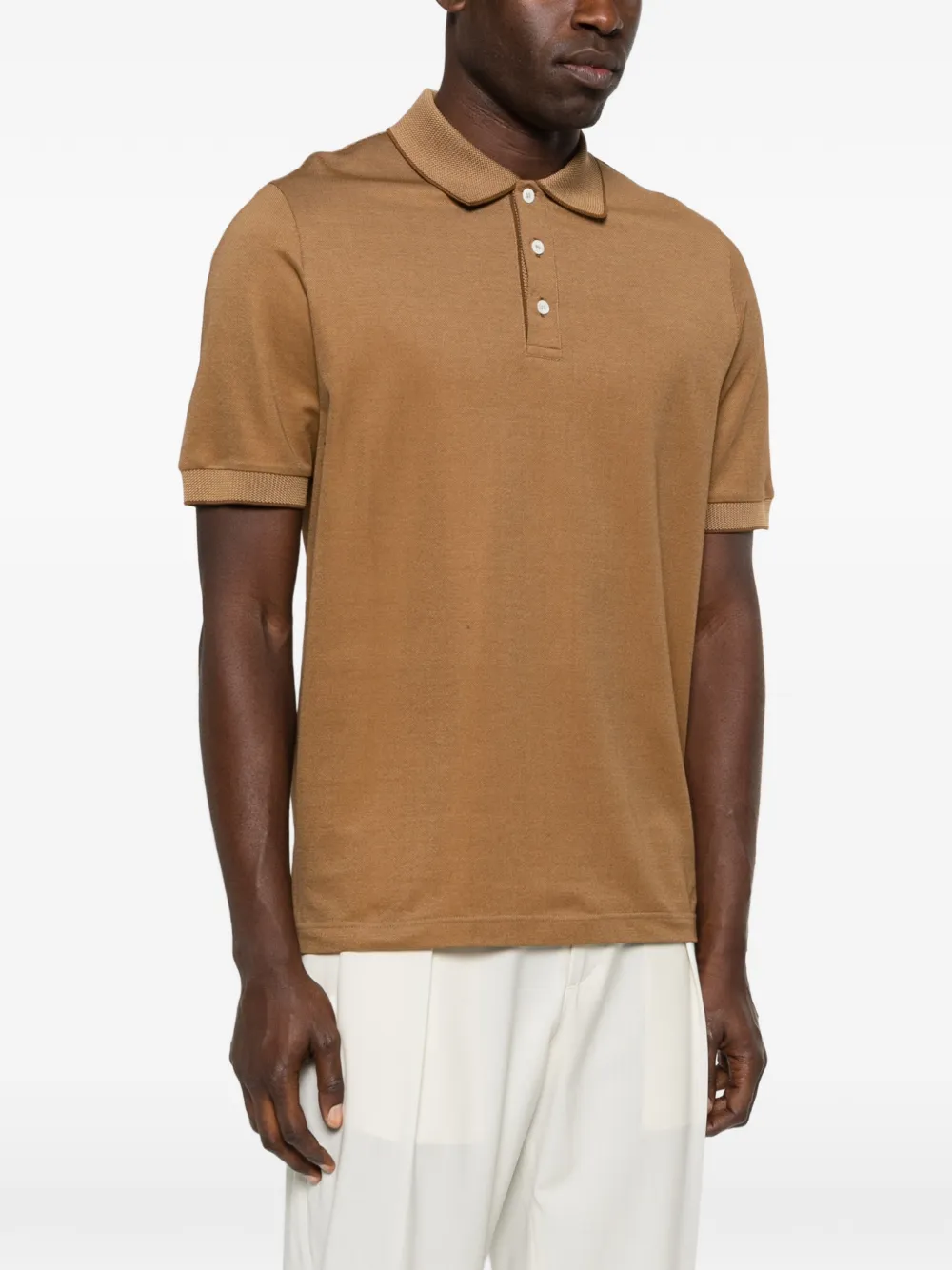  Canali Collar Trim Polo Shirt - Neutrals 