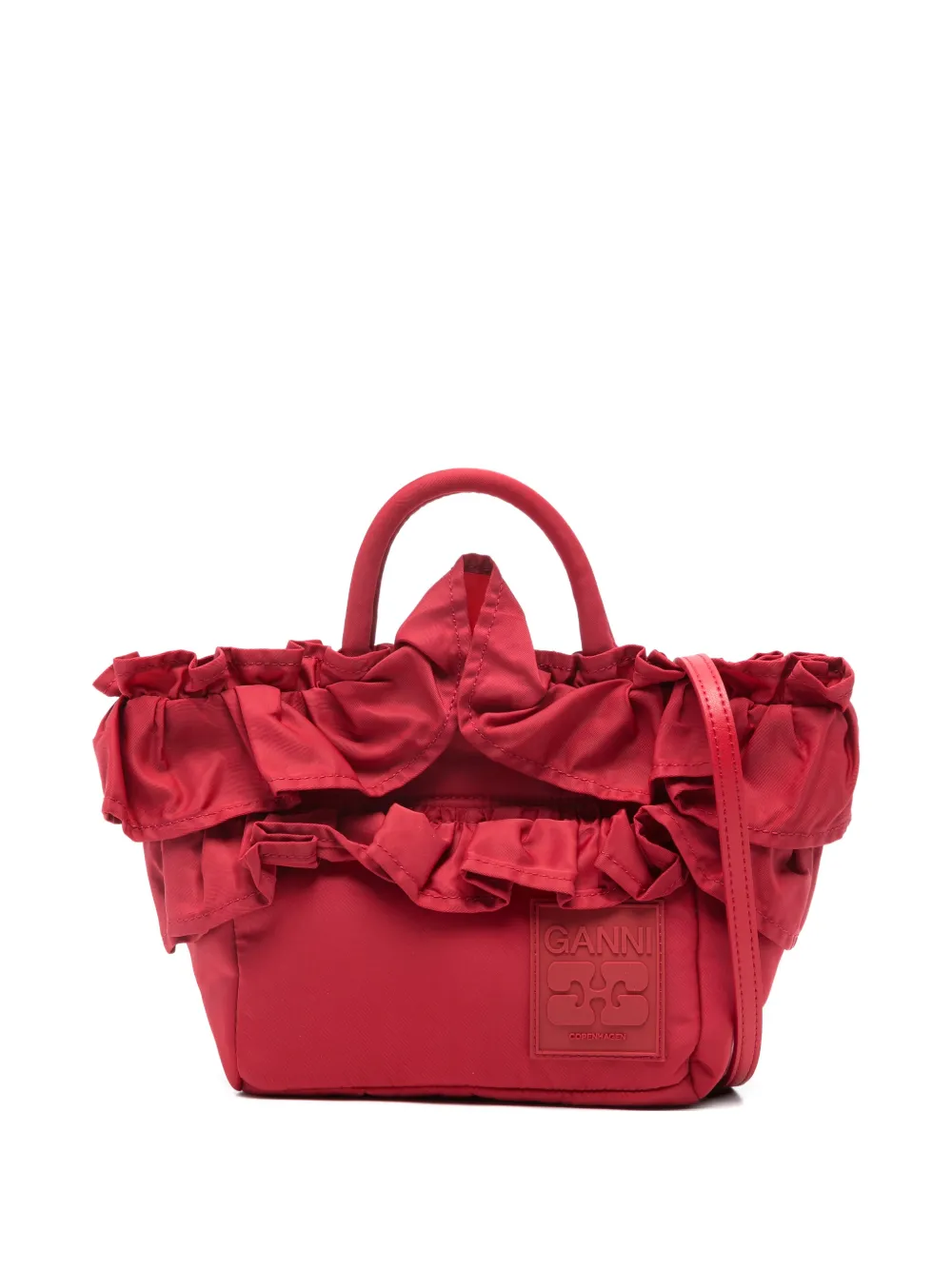 GANNI ruffled-detail tote bag - Rosso