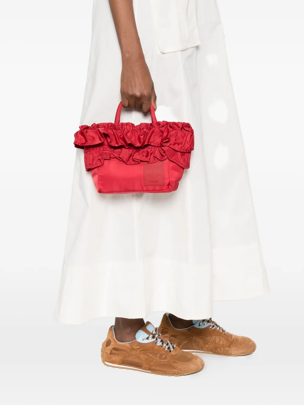 GANNI Shopper met ruches Rood