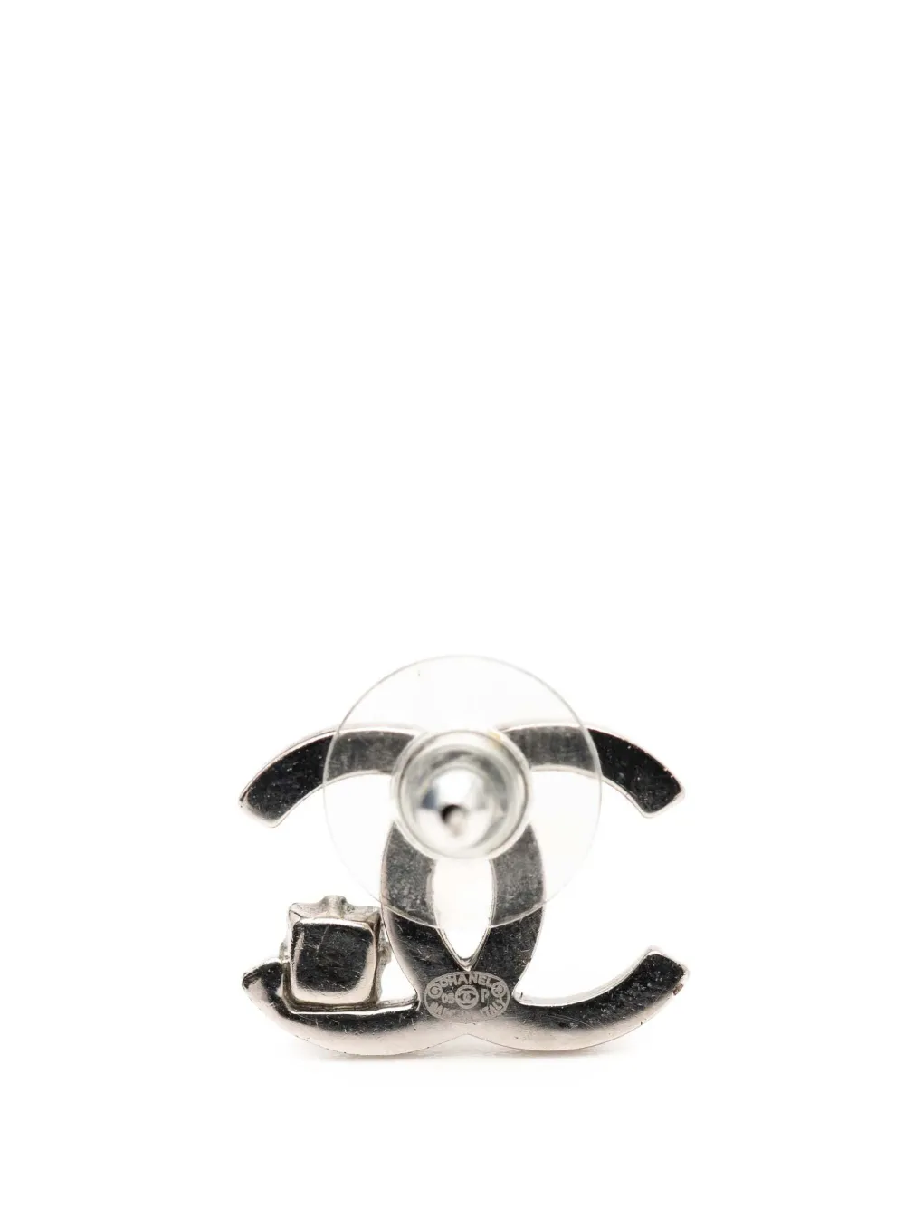 2005 Silver Plated Cc Rhinestone Push Back Earrings Costume Earrings