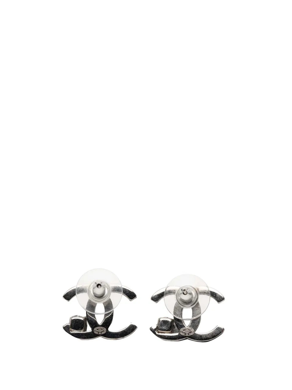 2005 Silver Plated Cc Rhinestone Push Back Earrings Costume Earrings