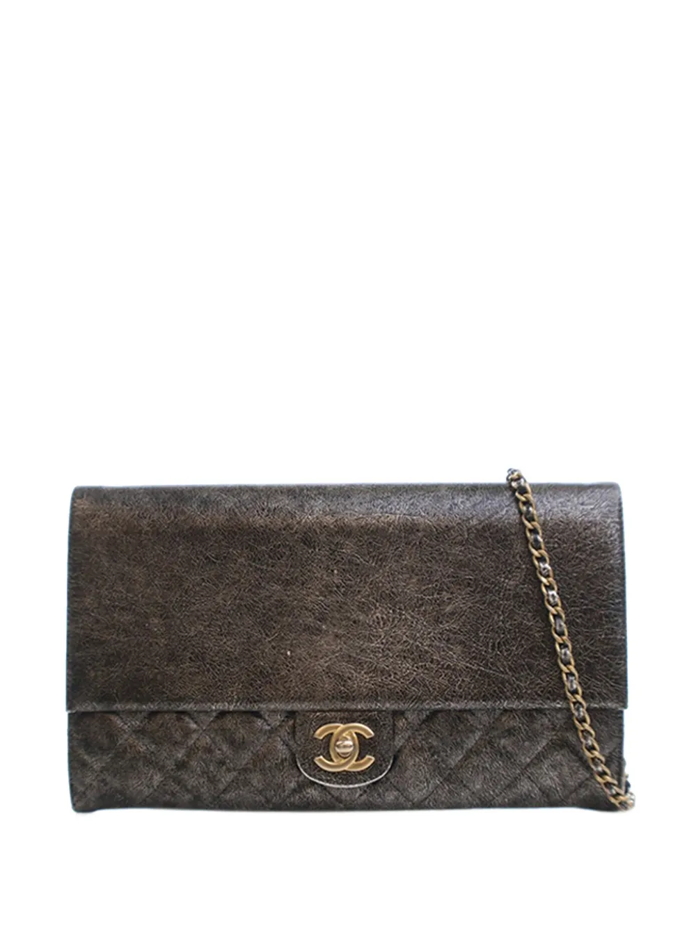 CHANEL Pre-Owned 2017-2018 Cracked Metallic Calfskin Zip Away Chain Clutch crossbody bag - Grigio