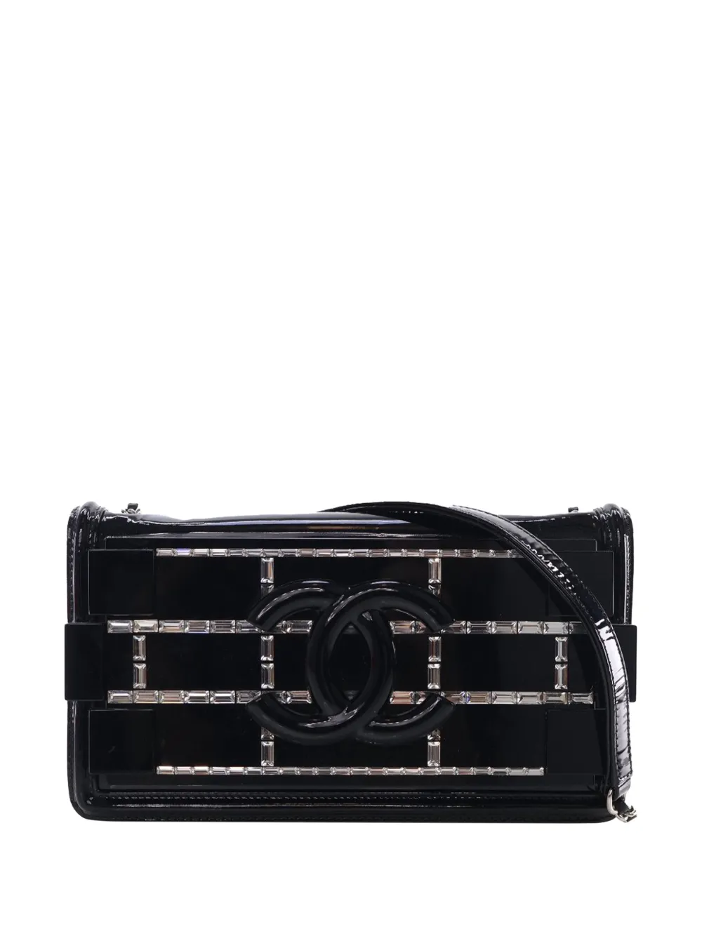 CHANEL Pre-Owned 2014-2015 Patent and Acrylic Crystal Embellished Boy Brick Horizontal Flap crossbody bag - Nero