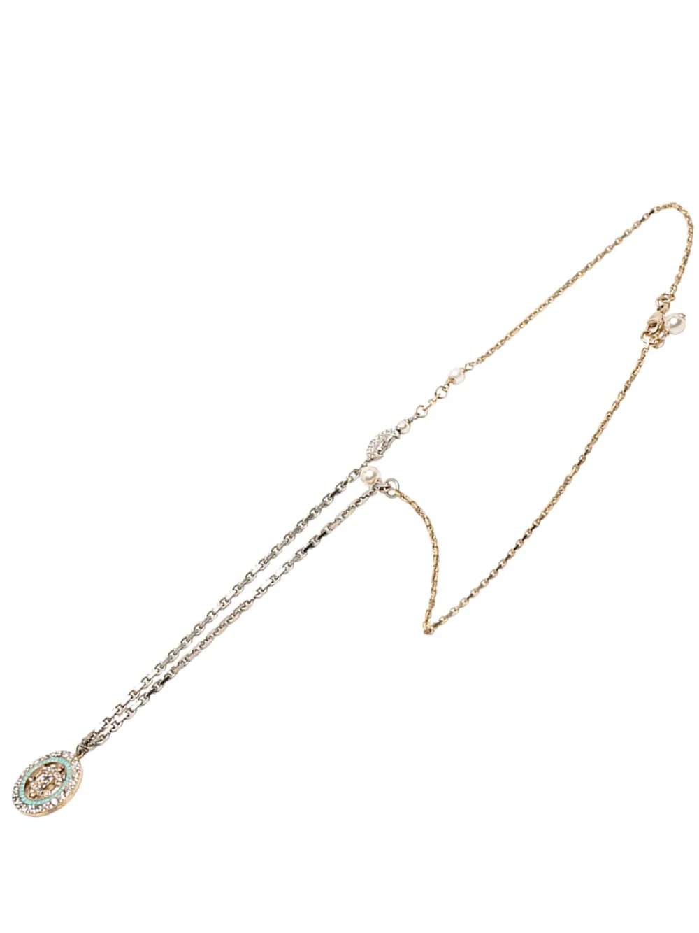 CHANEL Pre-Owned 2017 CC Silver Plated and Gold Plated Faux Pearl Rhinestone Pendant Necklace costume necklace - Oro