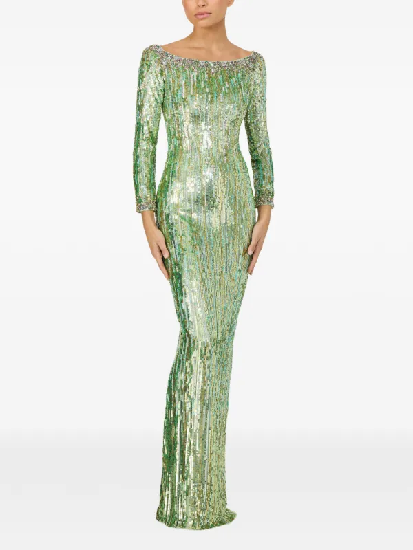 jenny packham green sequin dress Jenny Packham Benue Sequined Mesh Halterneck Gown - Women - Green Dresses