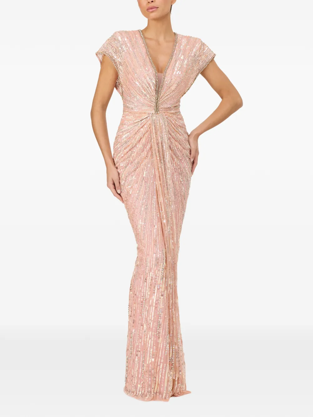 Jenny Packham Zola avondjurk verfraaid met kralen Roze