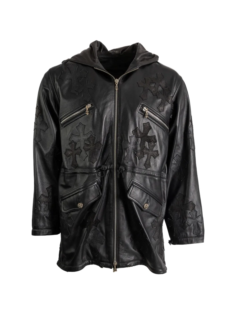 Amal Guessous x Chrome Hearts cross-motif leather coat - Nero
