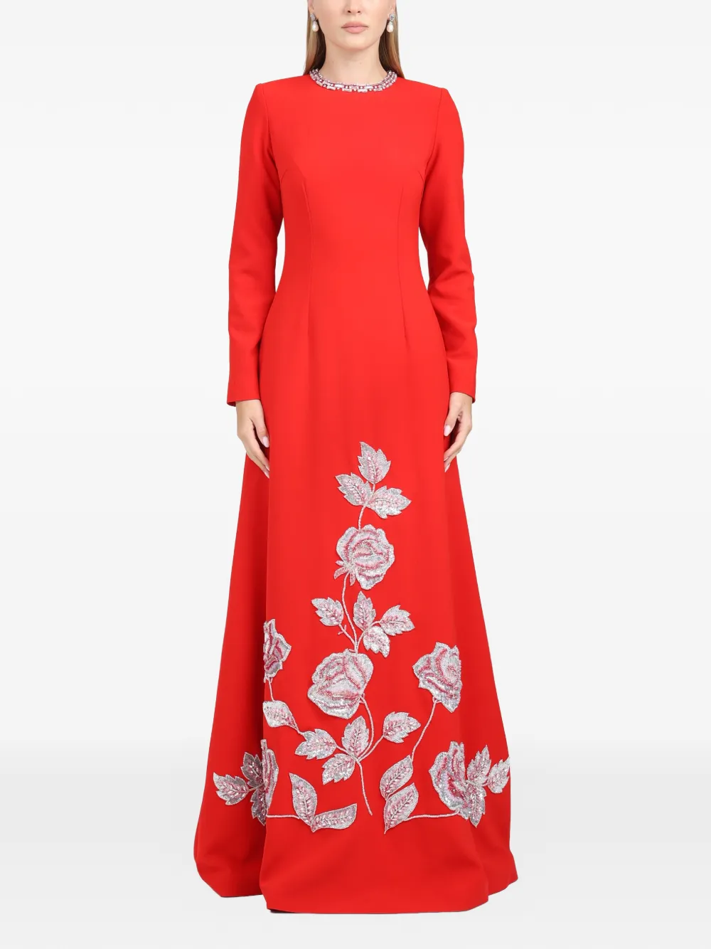 Dina Melwani floral embroidered column maxi dress - Rosso