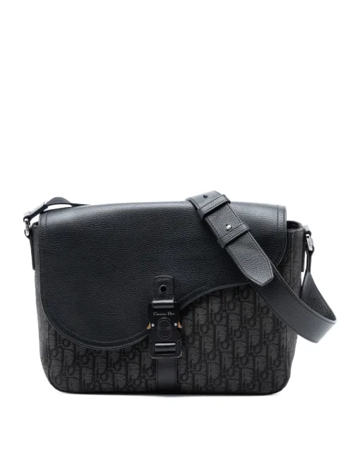 Christian Dior Pre-Owned mochila Saddle mediana de lona Oblique y piel de becerro granulada con solapa 2023