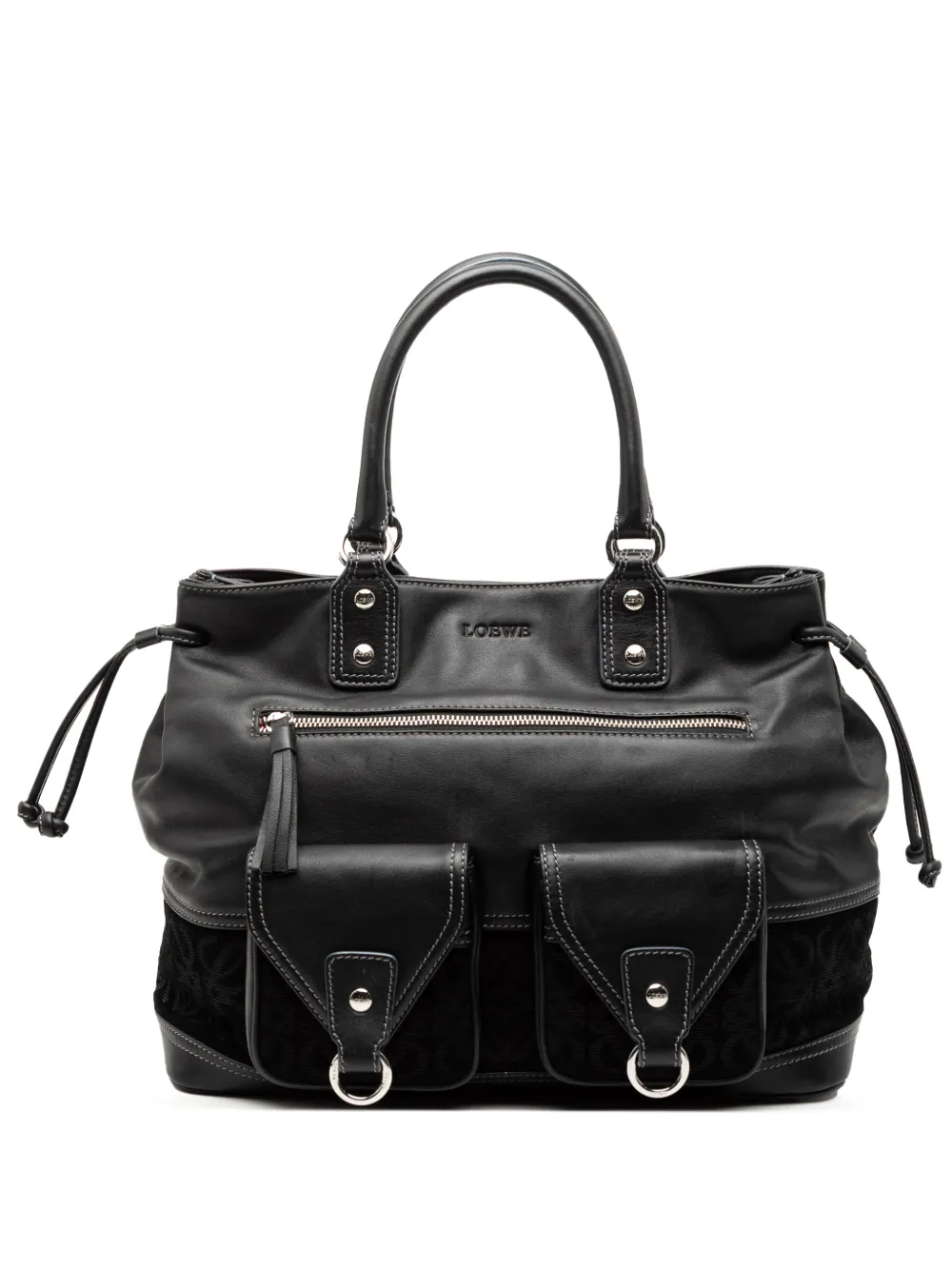 Loewe Pre-Owned 2010-2026 Calfskin and Suede Anagram Pocket tote bag - Nero
