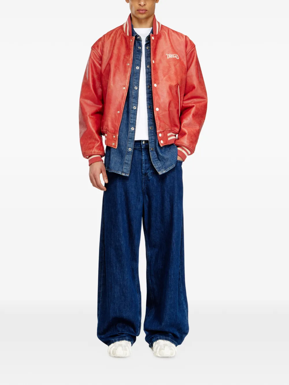 L-Difordi-20th striped-ribbed leather jacket