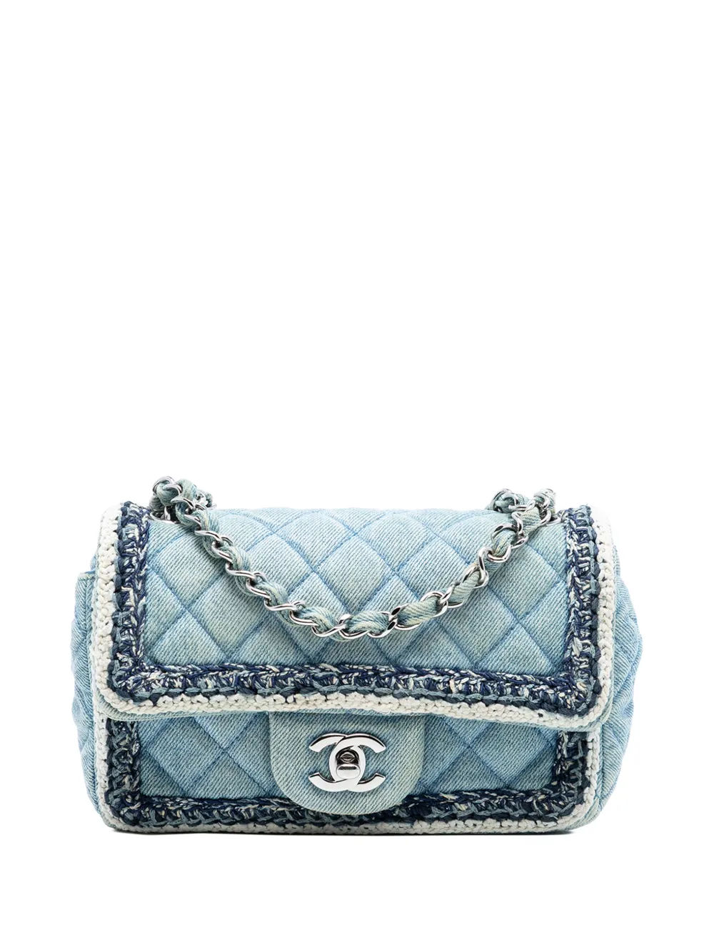 CHANEL Pre-Owned Borsa a tracolla Classic mini rettangolare in denim con battente 2018-2019 - Blu
