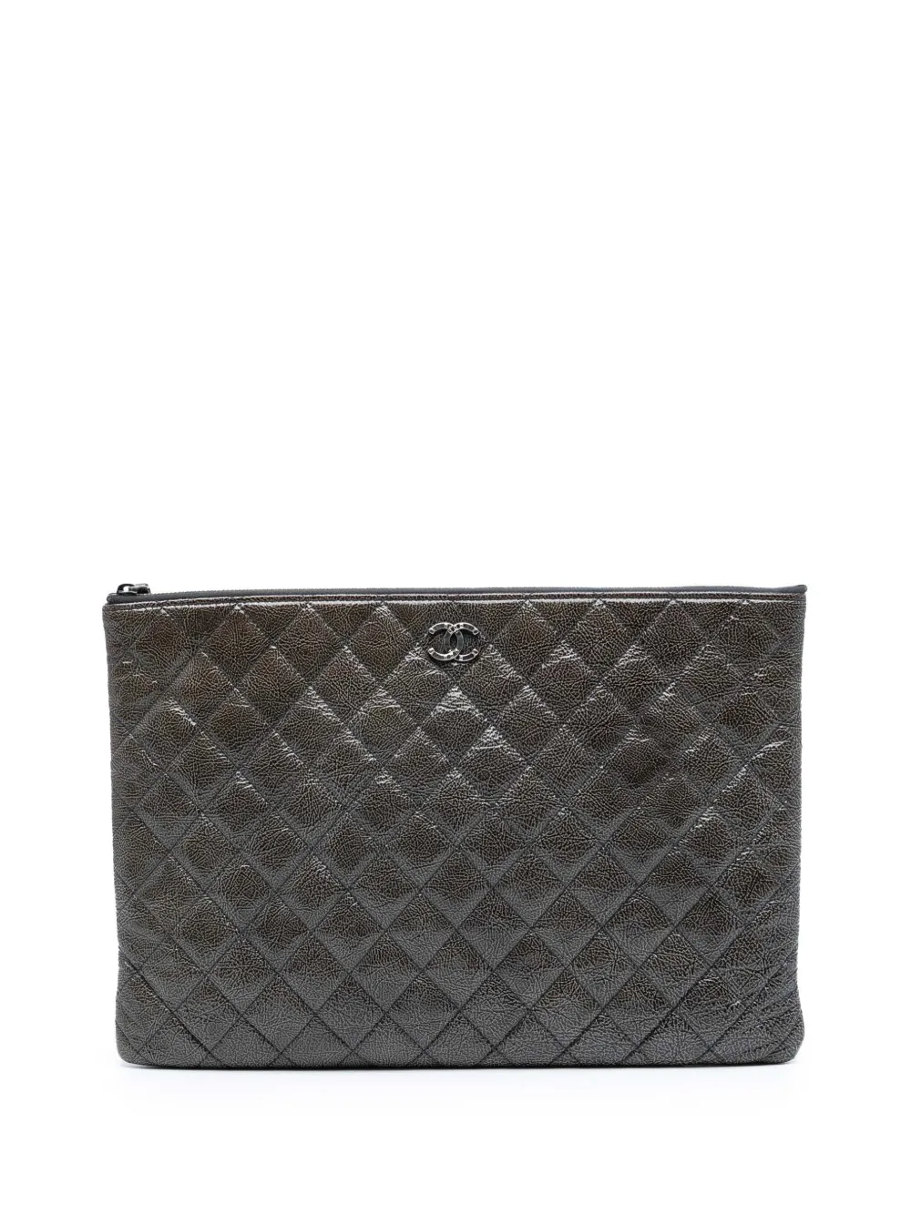 CHANEL Pre-Owned 2014 Large Crinkled Patent O Case clutch bag - Grigio