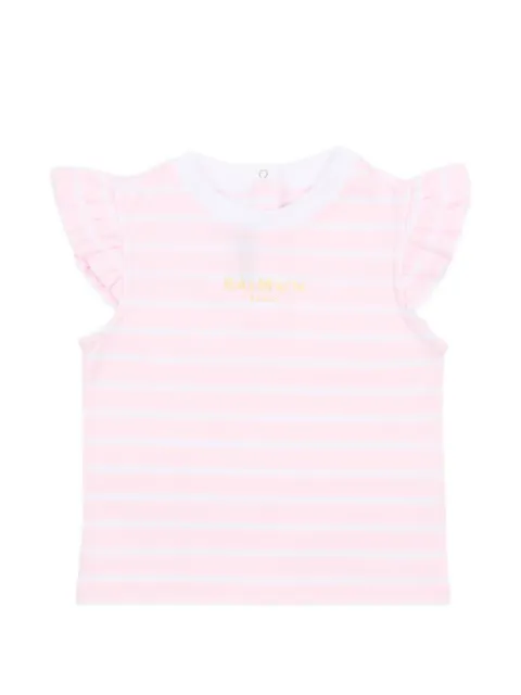 Balmain Kids playera a rayas con volantes