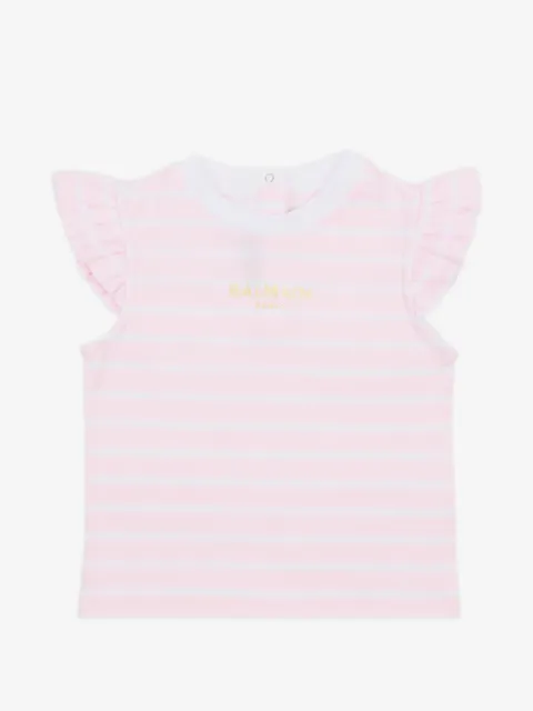 Balmain Kids playera a rayas con volantes