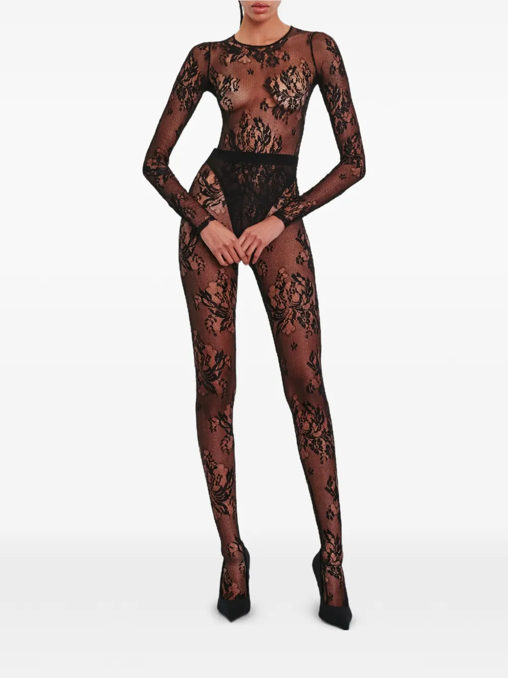 WARDROBE.NYC Body met bloemenkant Zwart